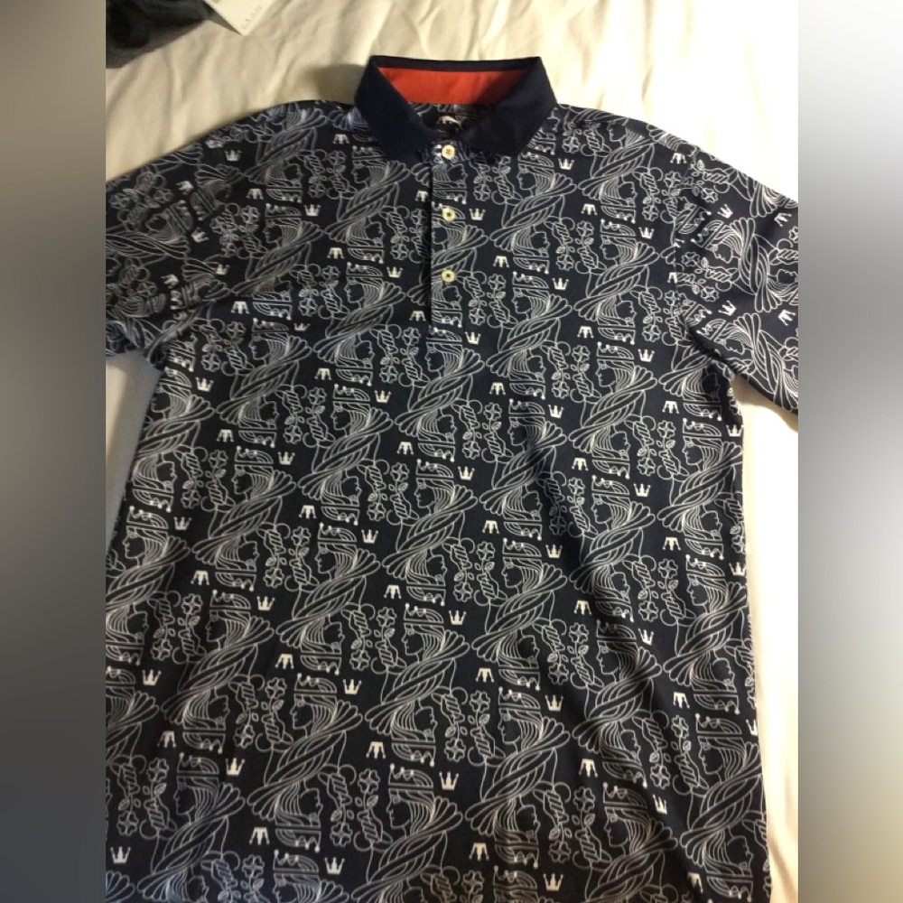 Puma Navy and White All-Over Graphic Polo